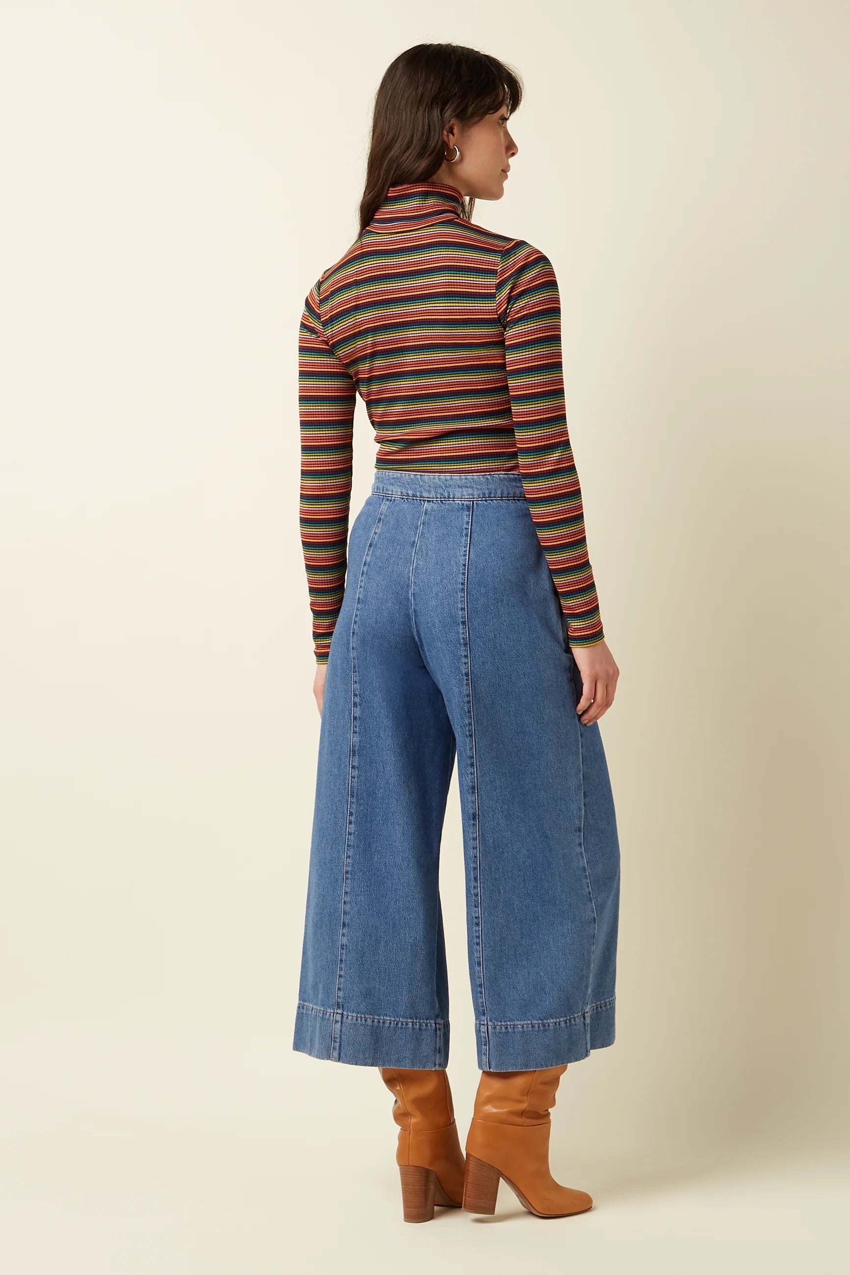 King Louie – Top a collo alto Lumi Stripe in viscosa naturale