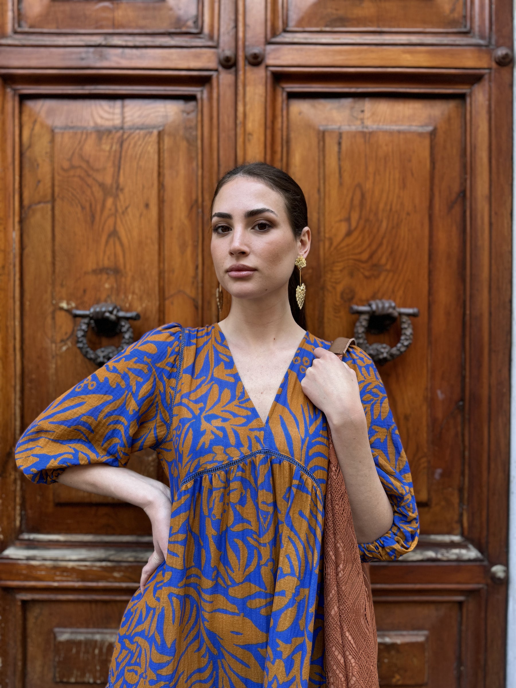Abito midi Risky in cotone stampato di Louizon