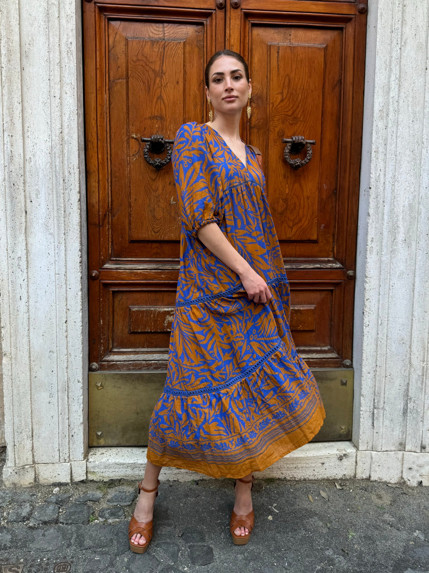 Abito midi Risky in cotone stampato di Louizon