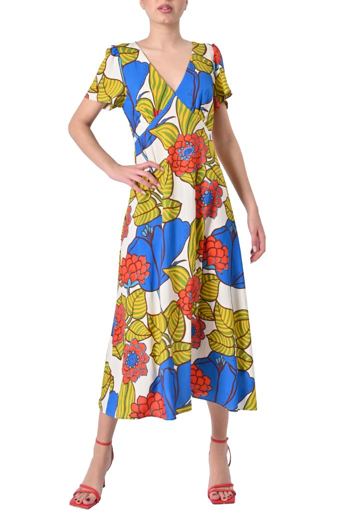 Abito lungo Bonnie Print fantasia di Traffic People