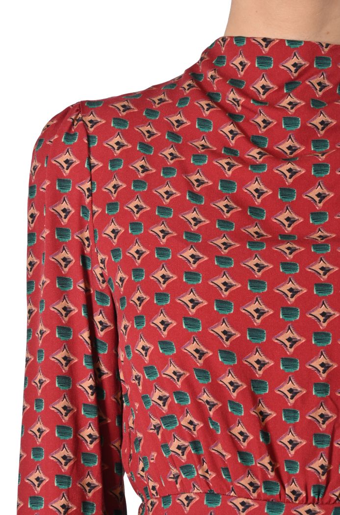 Abito midi con collo di Sheare stampa grafica