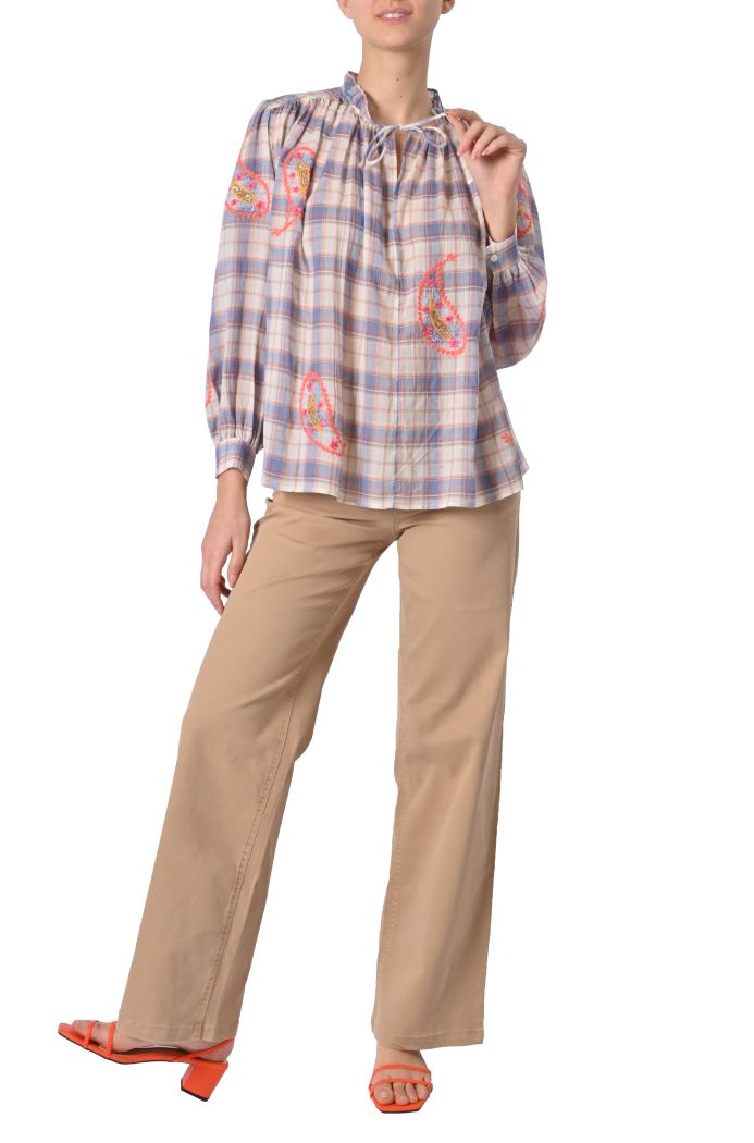 Blusa Shavone over a quadri ricamata di Orfeo