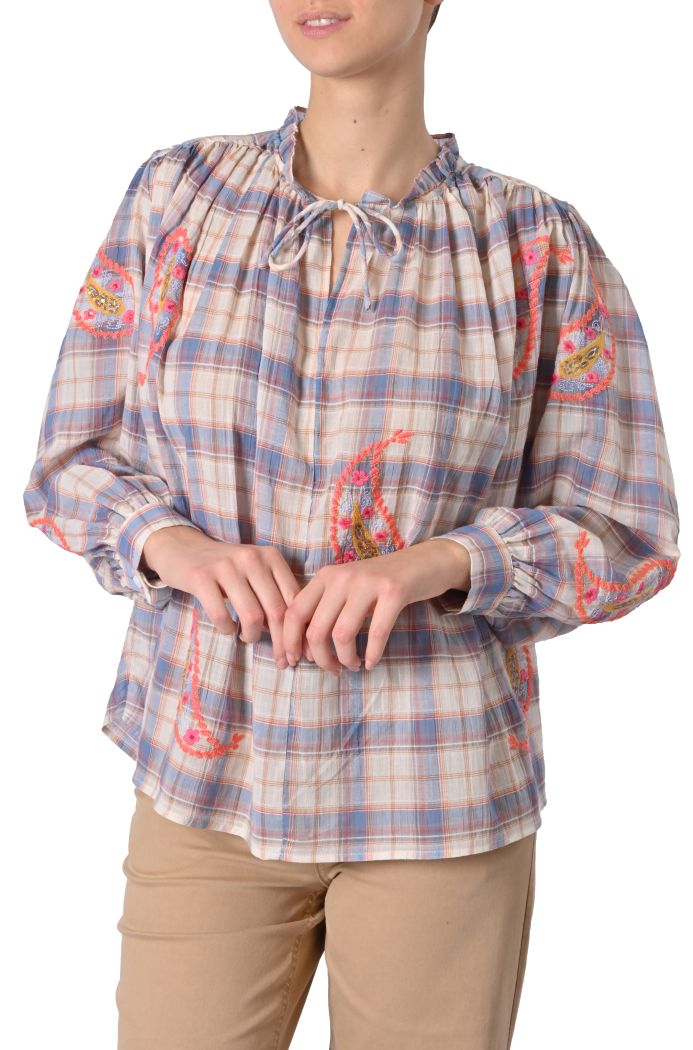 Blusa Shavone over a quadri ricamata di Orfeo