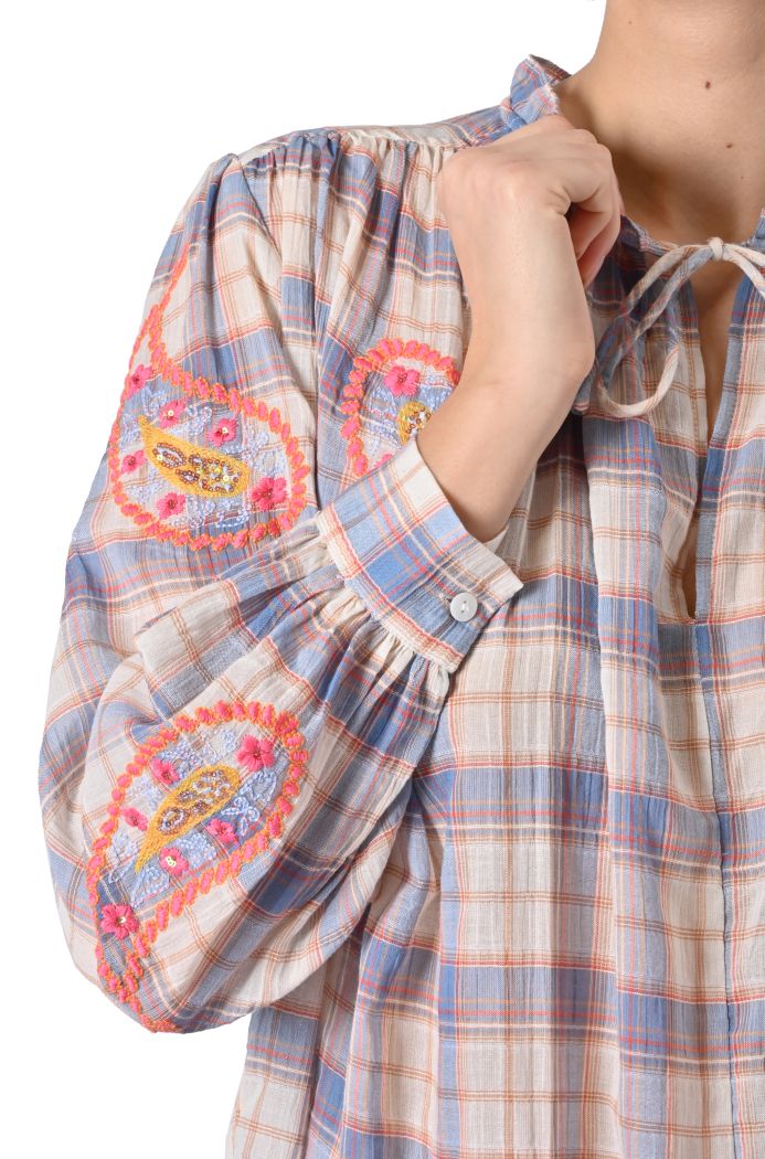 Blusa Shavone over a quadri ricamata di Orfeo