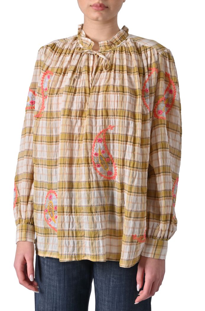 Blusa Shavone over a quadri ricamata di Orfeo