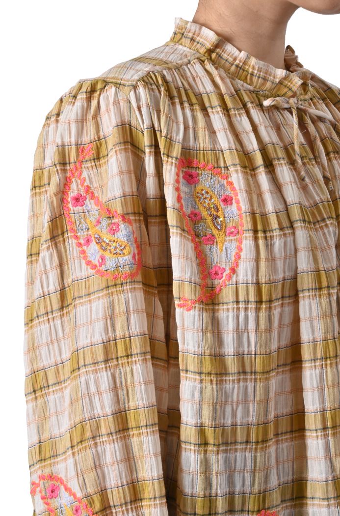 Blusa Shavone over a quadri ricamata di Orfeo
