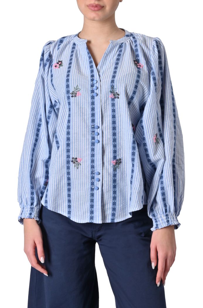Camicia College a righe ricamata di Orfeo
