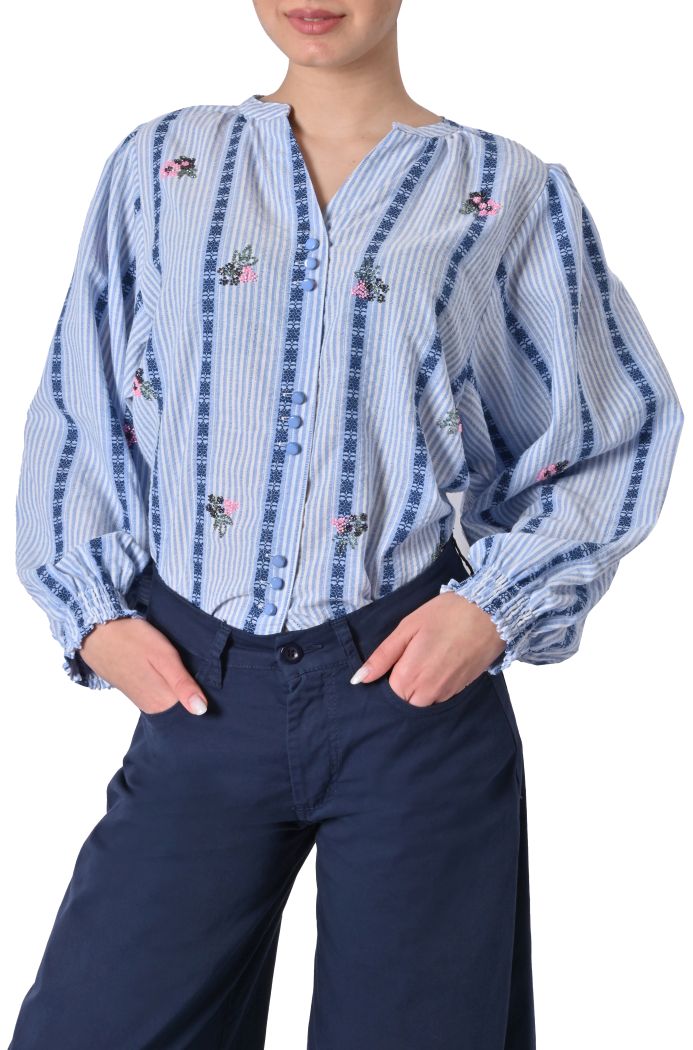 Camicia College a righe ricamata di Orfeo