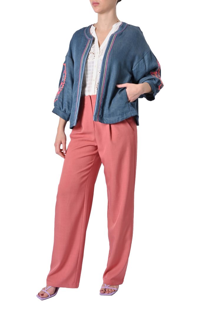 Giacchina Sienna denim ricamata di Orfeo