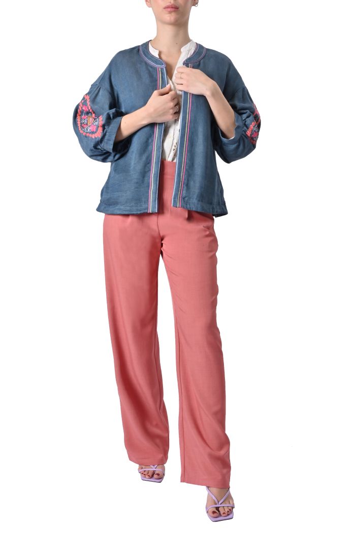 Giacchina Sienna denim ricamata di Orfeo