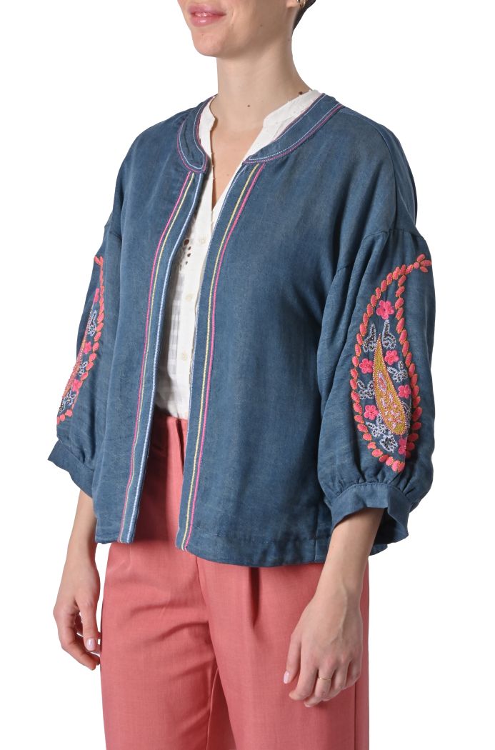 Giacchina Sienna denim ricamata di Orfeo