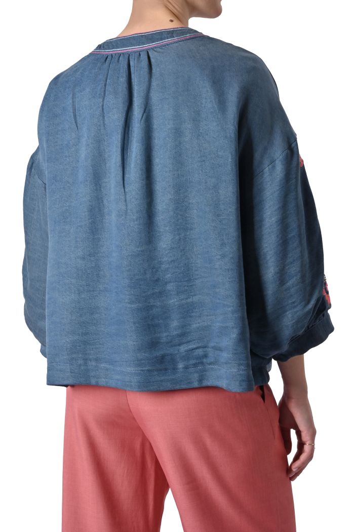 Giacchina Sienna denim ricamata di Orfeo