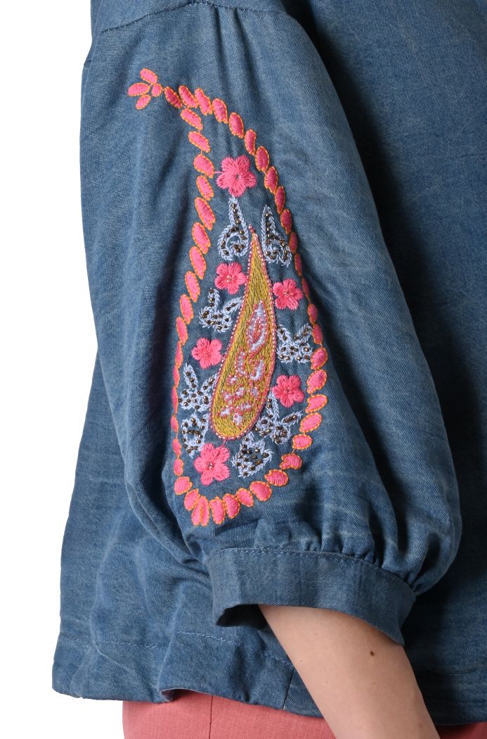 Giacchina Sienna denim ricamata di Orfeo