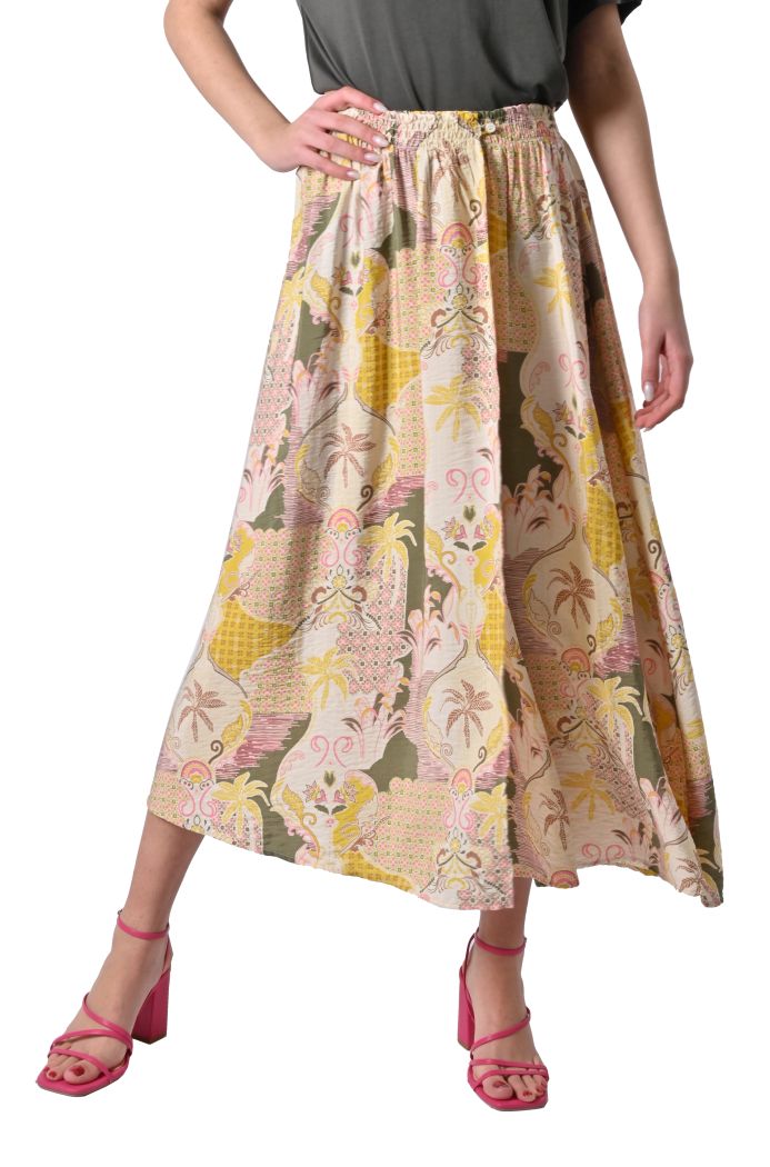 Gonna midi Polymie in rayon stampato di Adorè