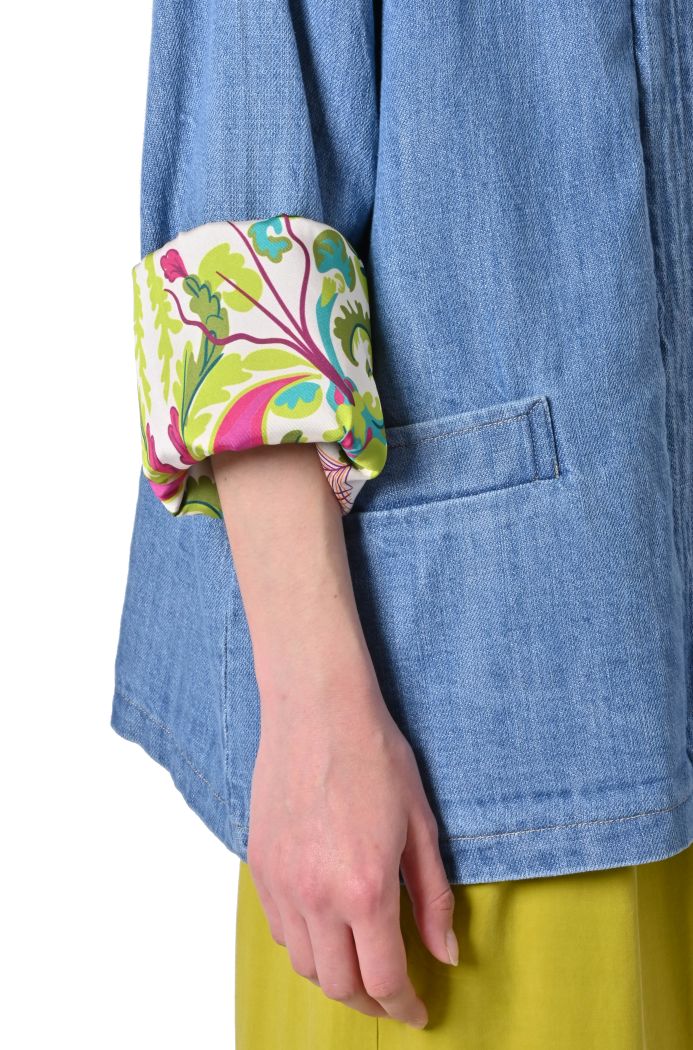 Kimono corto Jeans fodera stampata di Wu'Side