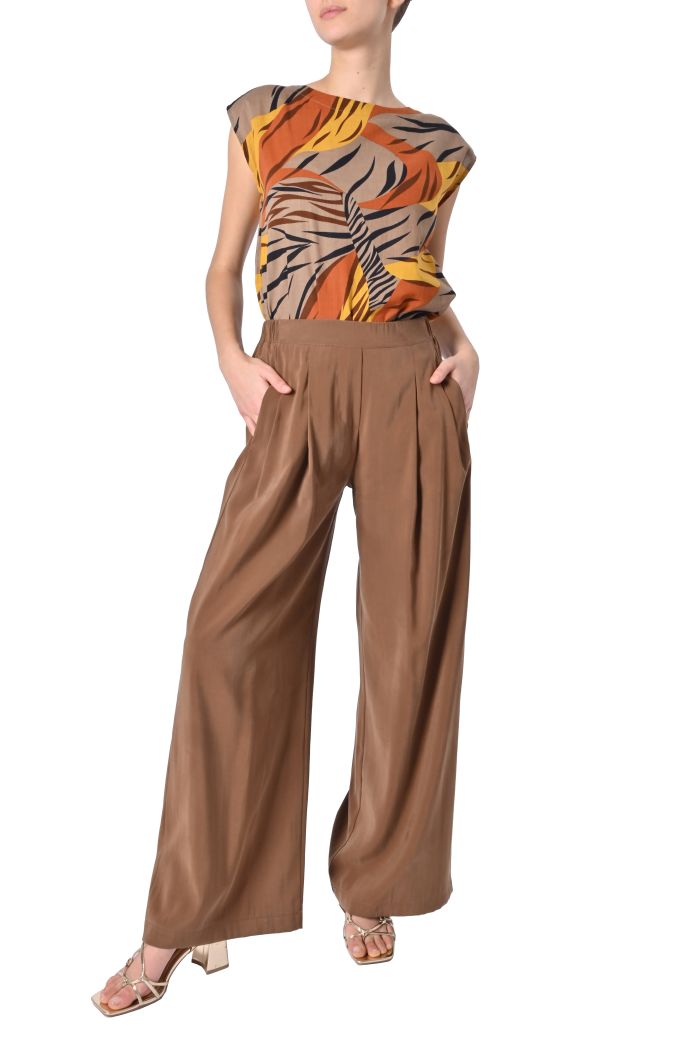 Pantalone Cupro palazzo con pinces di Shaere