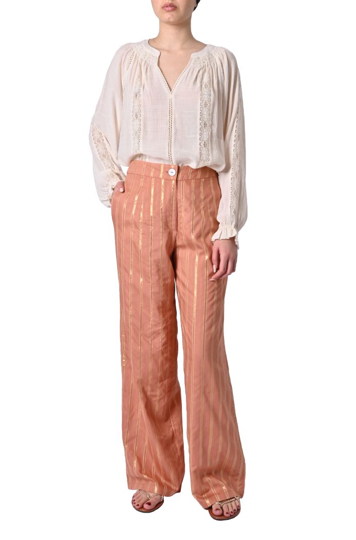 Pantalone largo Edy rigato di Sheare
