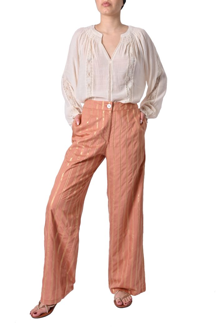Pantalone largo Edy rigato di Sheare