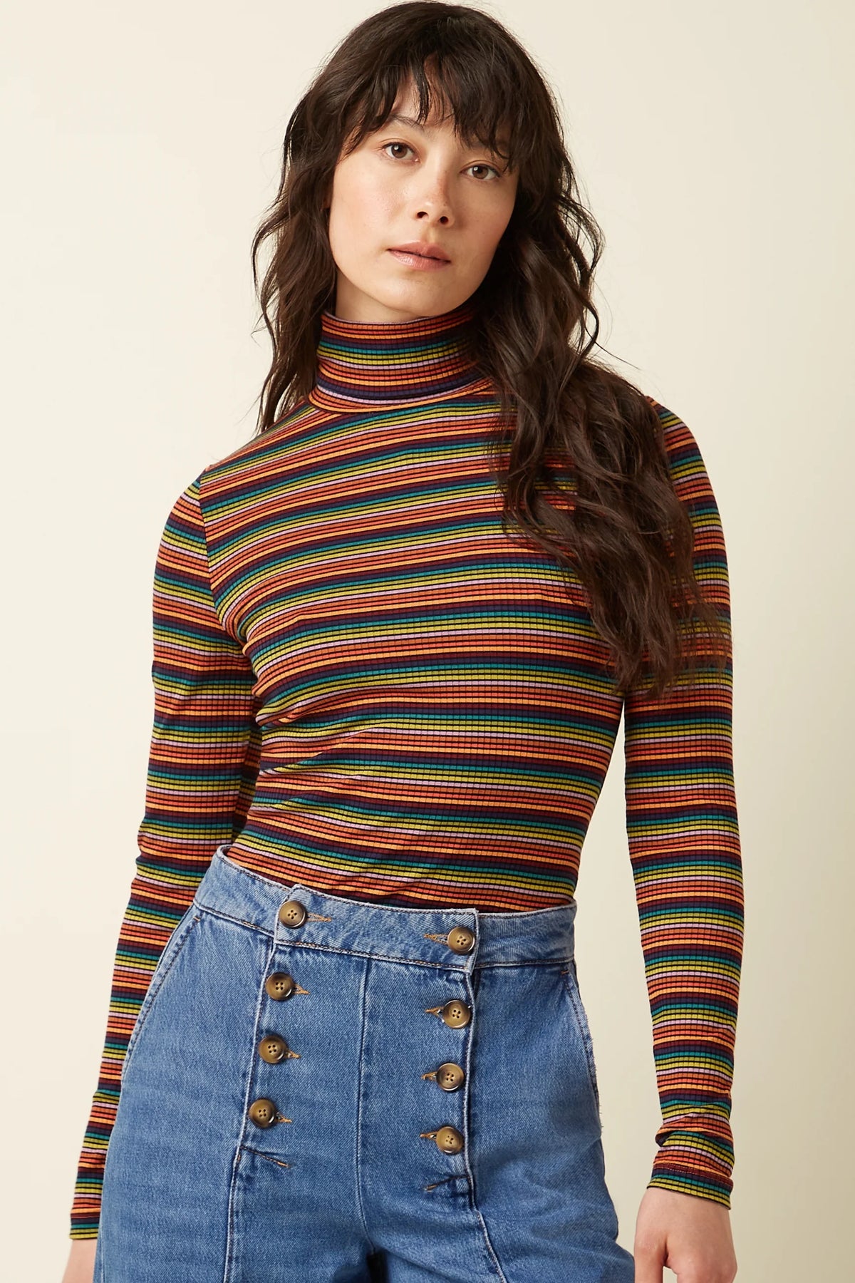 King Louie – Top a collo alto Lumi Stripe in viscosa naturale