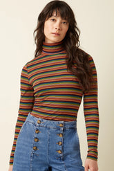 King Louie – Top a collo alto Lumi Stripe in viscosa naturale