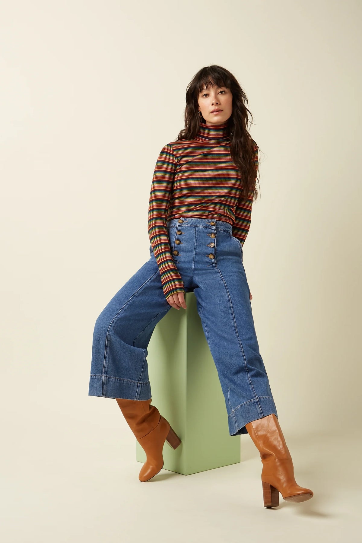 King Louie – Top a collo alto Lumi Stripe in viscosa naturale