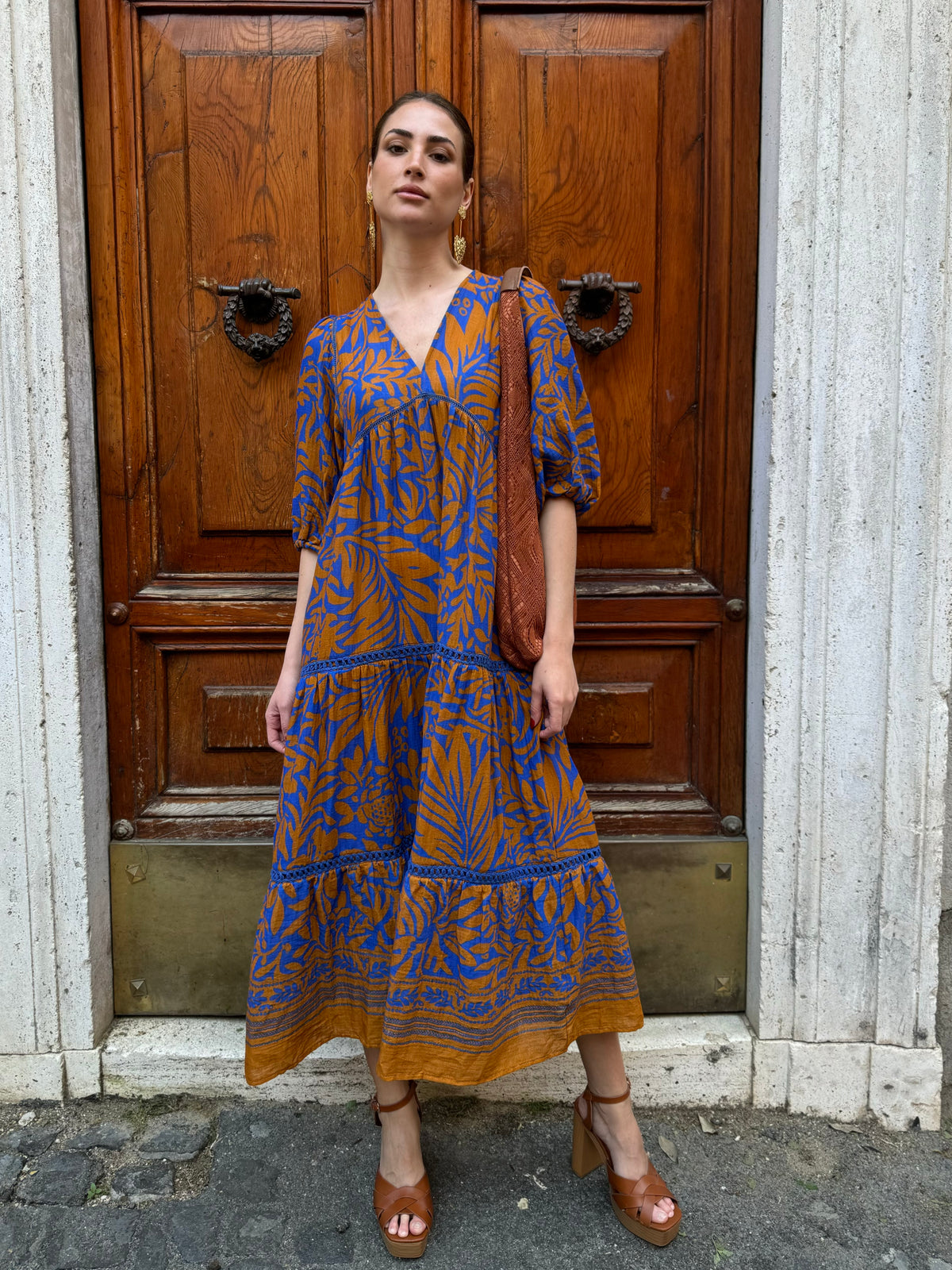 Abito midi Risky in cotone stampato di Louizon