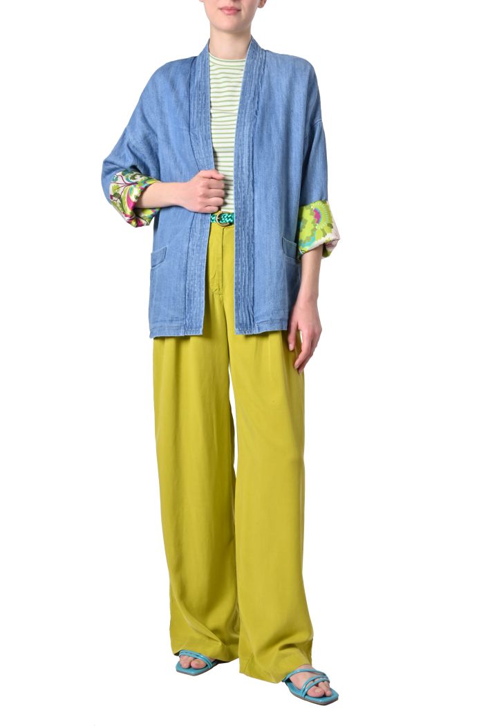 Kimono corto Jeans fodera stampata di Wu'Side