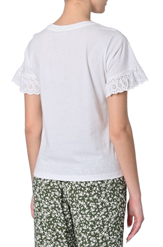 T-shirt bianca di Ichi con balza sangallo